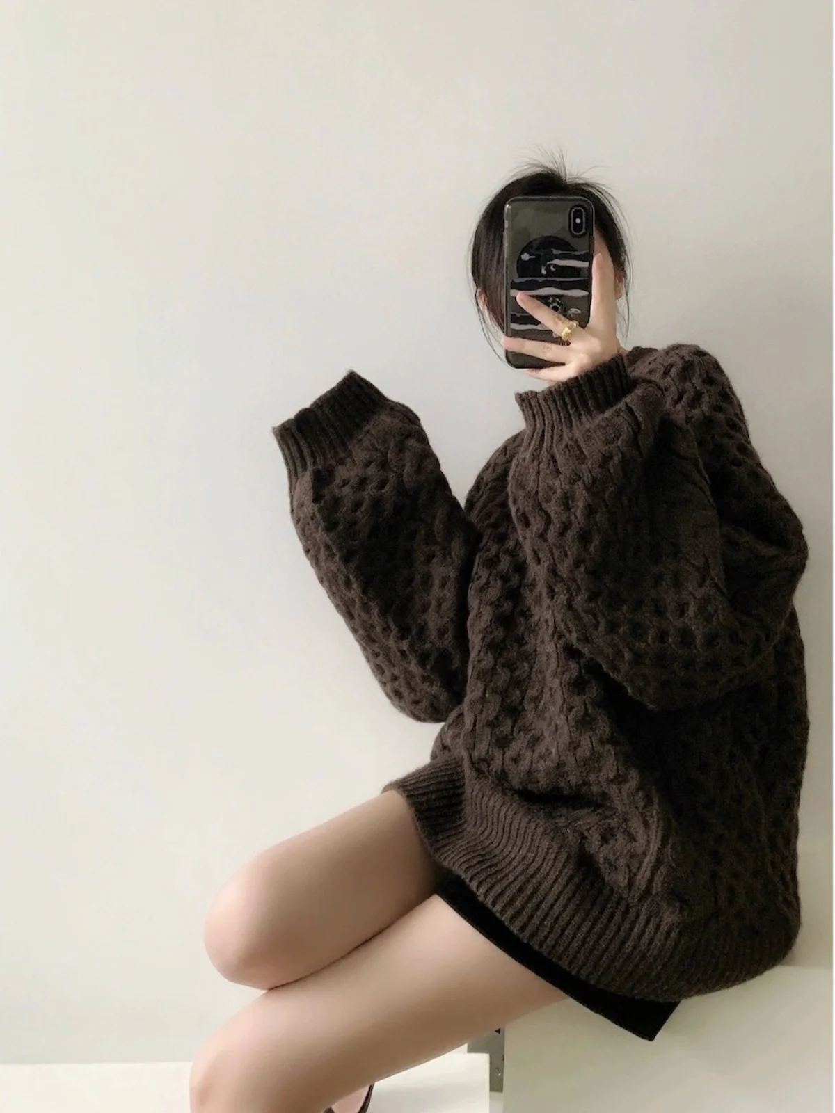 

Женский утепленный свободный вязаный шерстяной свитер на осень-зиму, новинка, повседневный топ с круглым вырезом и длинными рукавами, вязаный узором «косы»