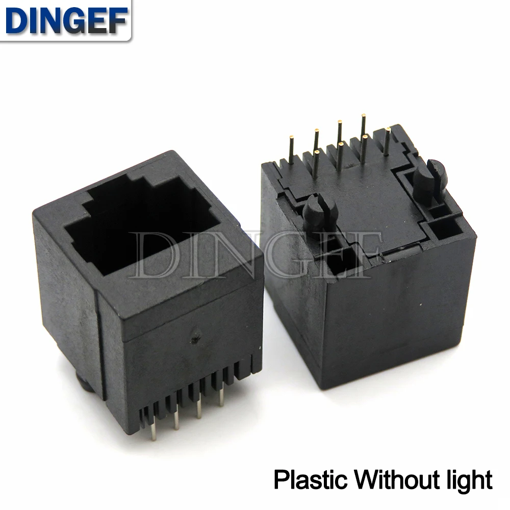 1PCS RJ45 Vertical 5224 8P8C Female Network socket Interface Crystal Head Socket 180 degrees Connector Plastic/metal with light