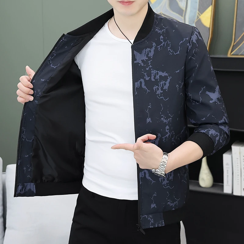 

Мужская демисезонная куртка с воротником-стойкой, модная повседневная универсальная верхняя одежда из полиэстера с декоративной молнией