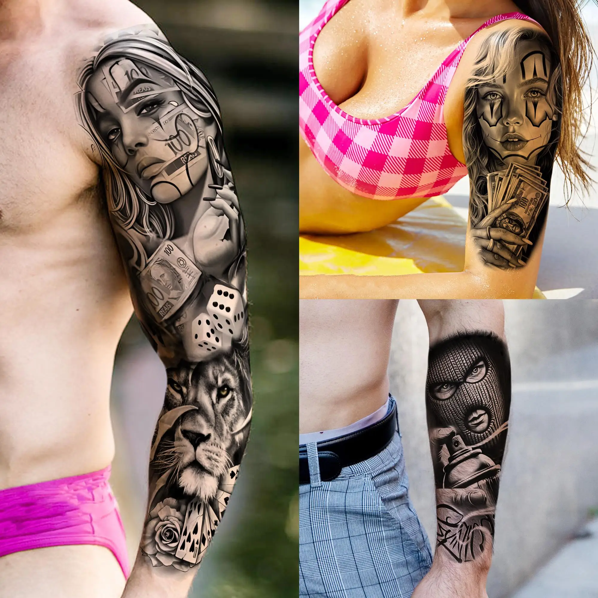 1 foglio braccio completo Chichano Gangster tatuaggi temporanei manica Rebellious Nun Girls Design Braccio Tatoo adesivo tatuaggio finto impermeabile