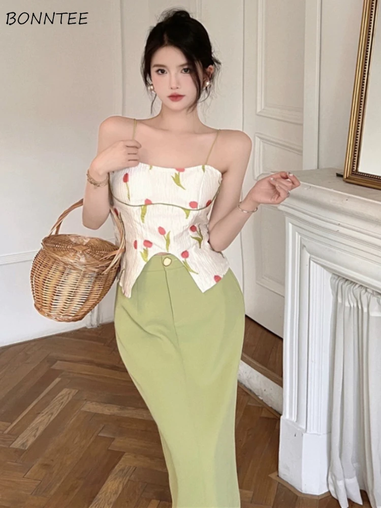 Skirts Sets Women Flowers Special Elegant Princess Creativity Basics Charming Cozy Ladies Sweet Casual All-match Summer Daily