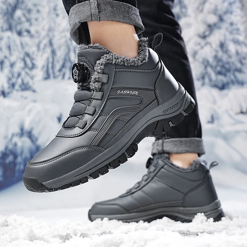 Men Boots Winter Plush Keep Warm Snow Ankle Boots Mens Shoes Outdoor Non-slip High-top Shoes Platform Boots Big Size 47 48