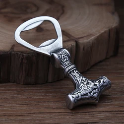 Fashion Vintage Viking Thor's Hammer Bottle Opener Punk Stainless Steel Nordic Rune Corkscrew Cool Gift Accessories Dropshipping