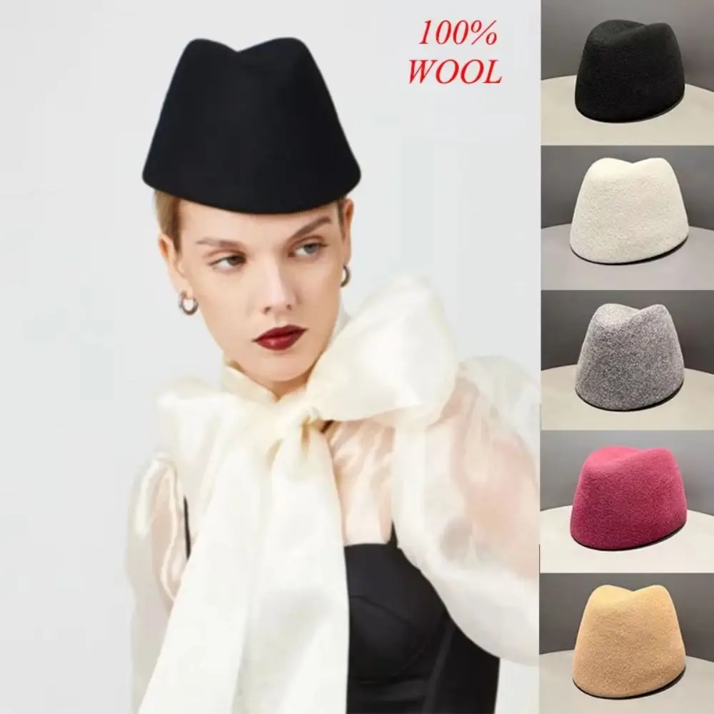 Fashion Elegant Russia Pillbox Hat Fedoras Teardrop Fedora Hat Solid Color Dome Medicine Box Hat Performances