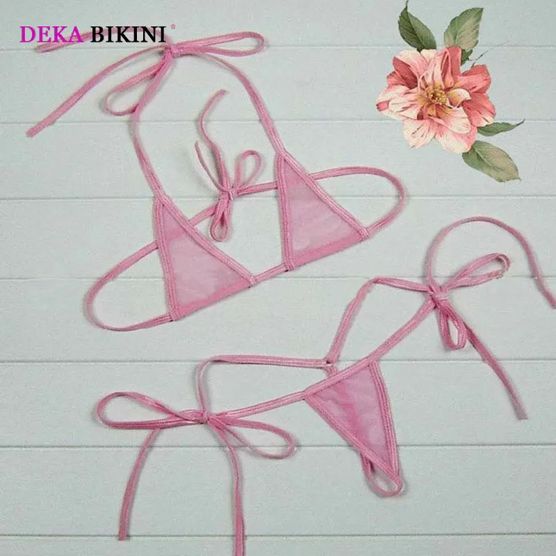 DEKA Transparent Mini Micro Bikini Set Extreme Hot Tiny Triangle Swimwear Beachwear Bathingsuit Mesh Underwear Lingerie Swimsuit