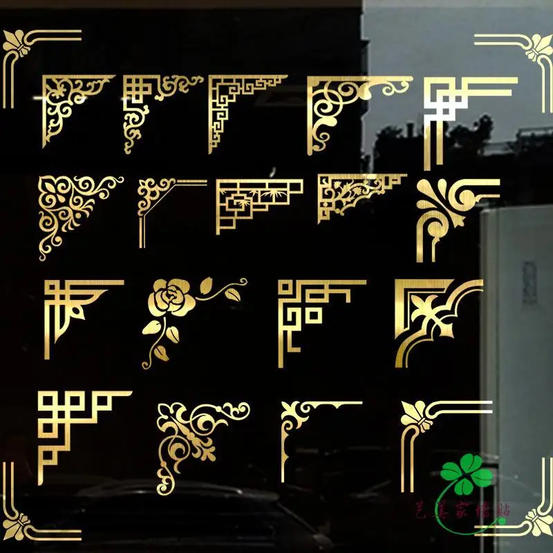 

European Diagonal Wall Stickers Gold Border Films Glass Doors Creative Corner Decorations Picture Frames Corner Flowers Film
