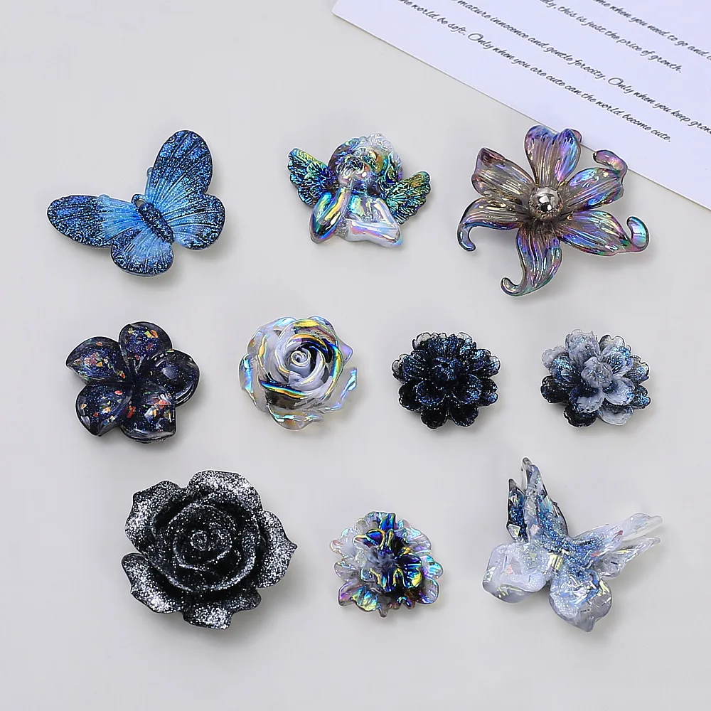 10pcs Dark series creative resin flower butterfly handmade DIY jewelry accessories Cream jelly semi-finished product accessories
