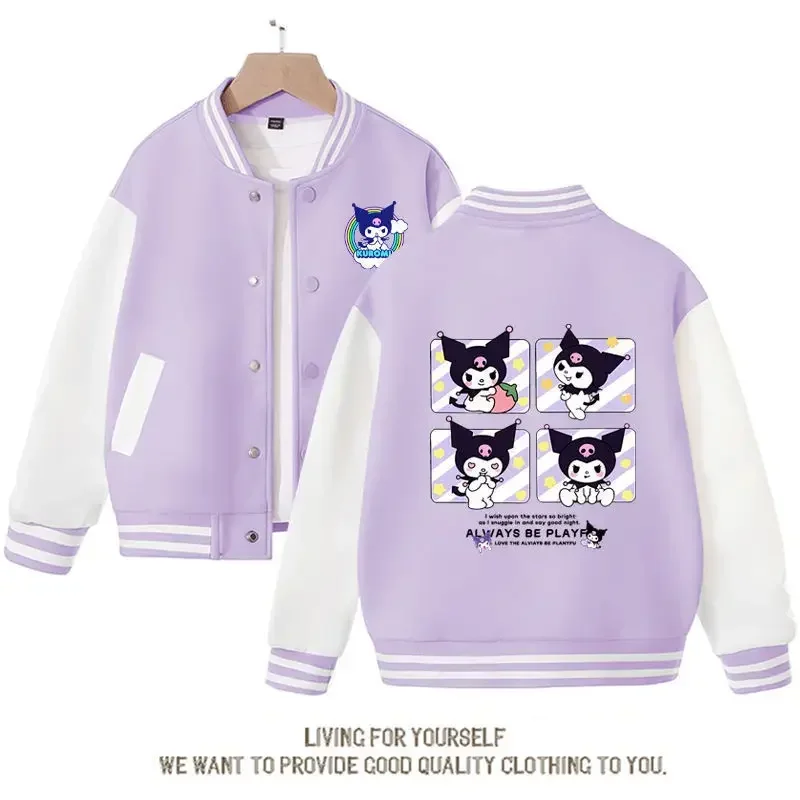 Kawaii Anime Kuromi Sportswear Cute Cartoon Woman Jacket Girls Spring Autumn New Loose Sports Baseball Uniform Tops Coats Gift