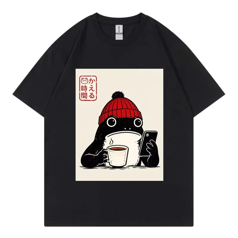 Grumpy Hipster Japanese Frog Graphic T Shirts High Quality Cotton Oversized T-shirt Men Women Fashion Casual T-shirts Streetwear