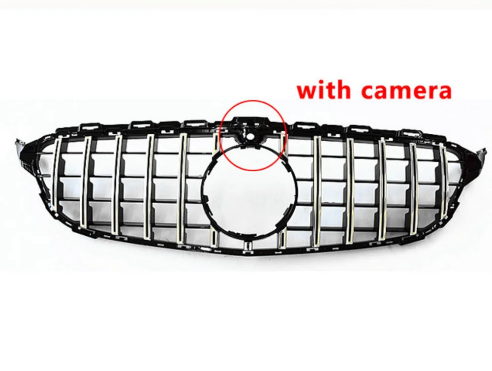 Front Grille Grill Upper Bumper Hood Mesh with Camera Hole Auto Part For Mercedes W205 C Class C200 C300 C43 AMG 2019-2021