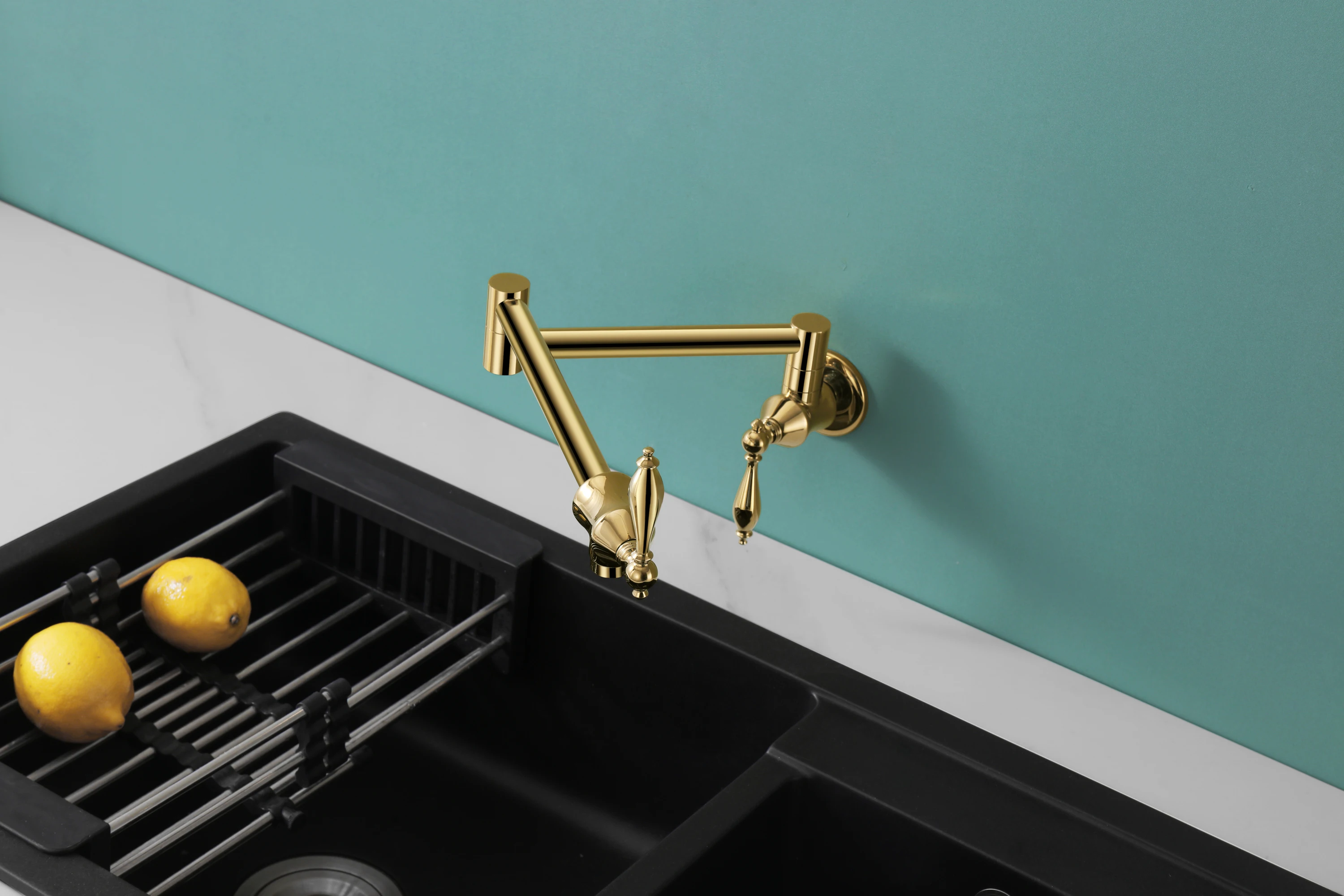 SKOWLL Pot Filler Kitchen Sink Faucet  Wall Mount Single Handle Folding Faucet , Titanium Gold MF-6070