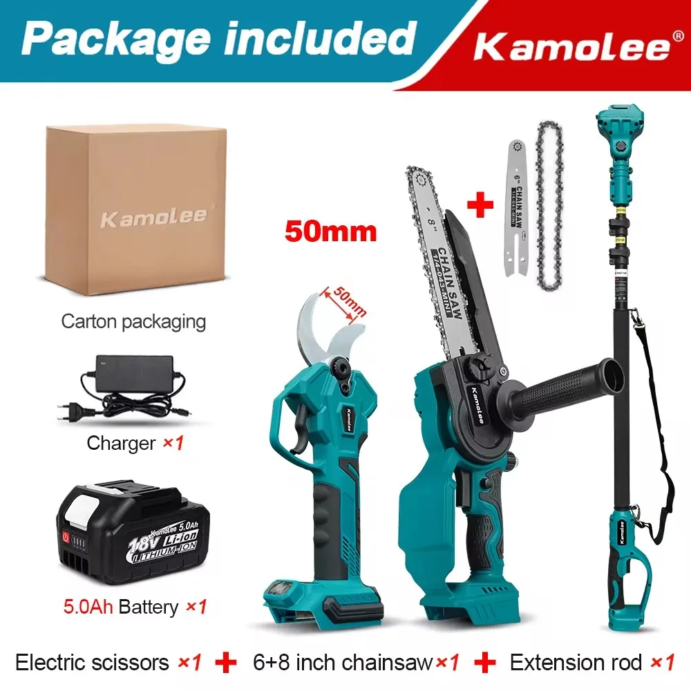 Kamolee draadloze oplaadschaar, borstelloze kettingzaag op grote hoogte, draagbare elektrische snoeischaar, tuingereedschap compatibel met Makita18V-21V batterijen