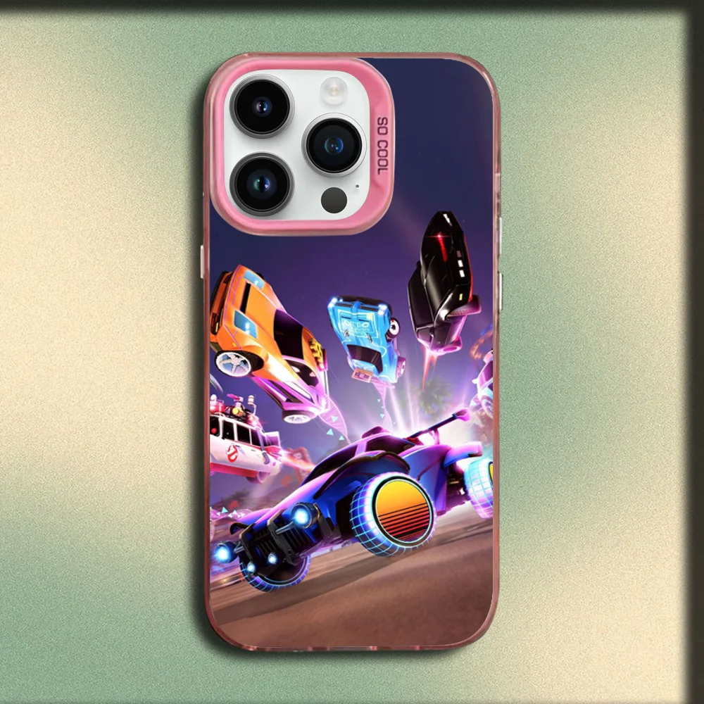 حافظة هاتف Game R-Rocket League لهاتف iPhone 16,15,14,13,12,11,Mini,Pro,MAX غطاء سيليكون وردي غير لامع