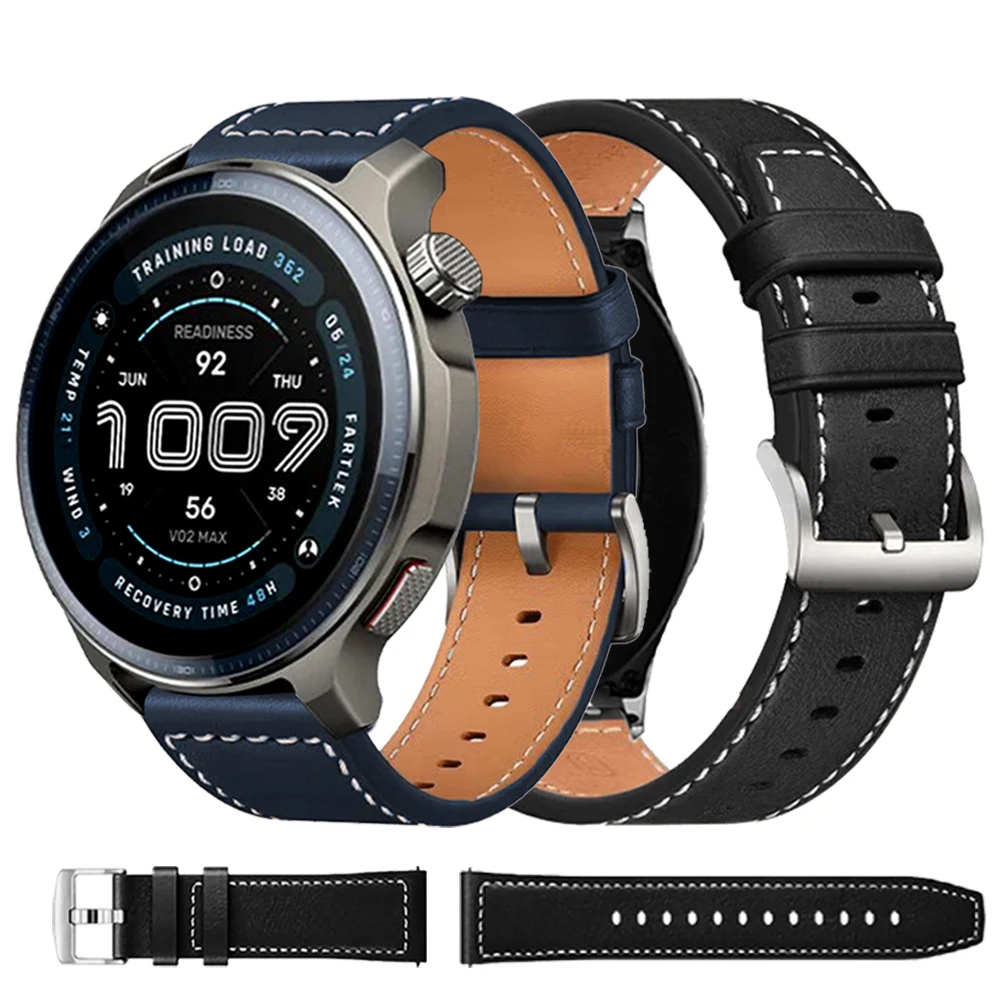 Кожаный ремешок 20 мм 22 мм для Amazfit Bip 6 5/Active 2 BALANCE 2 Спортивный браслет GTR 3 Pro 4 GTS 4 mini 2E Zepp Z CHEETAH Браслет
