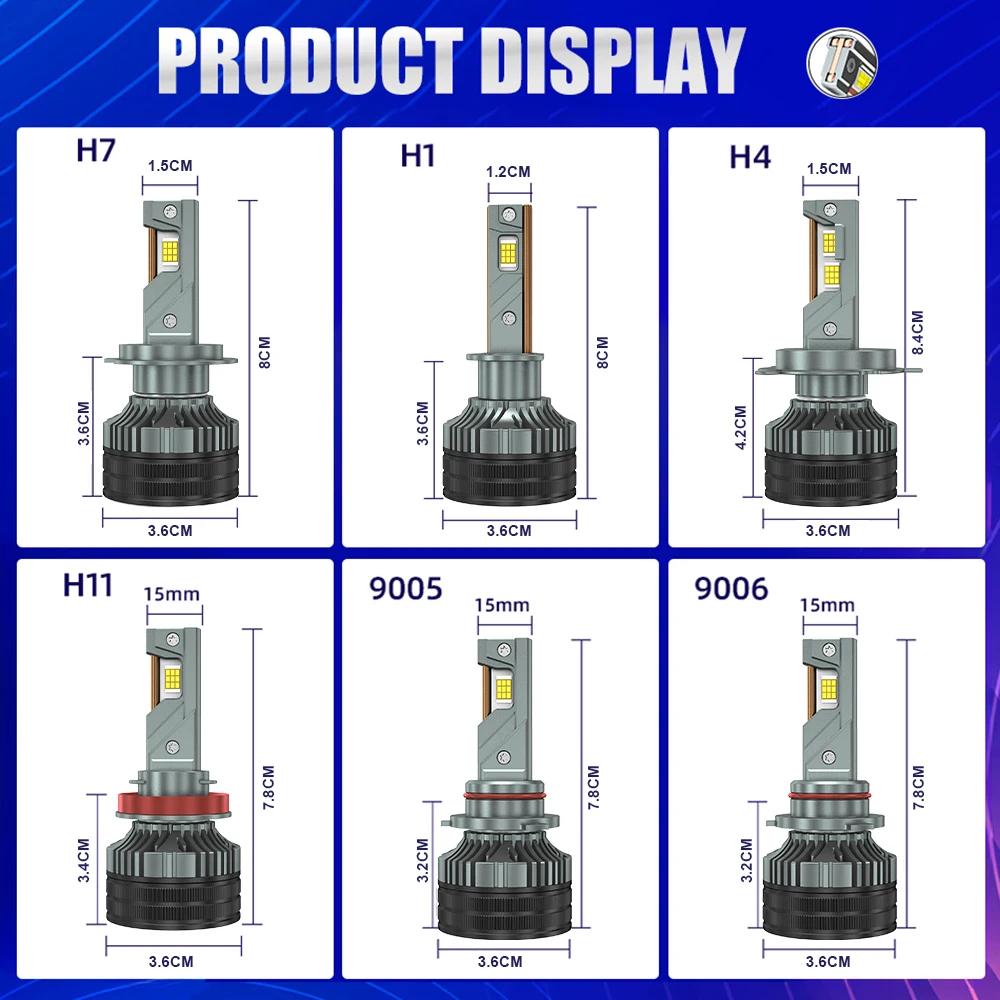 HYNBYZJ H7 1200 واط H4 H11 LED CANbus H1 H8 9005 9006 HB3 HB4 9012 1800000LM Hir2 Led المصباح توربو مصباح الضباب التلقائي 6000 كيلو #6