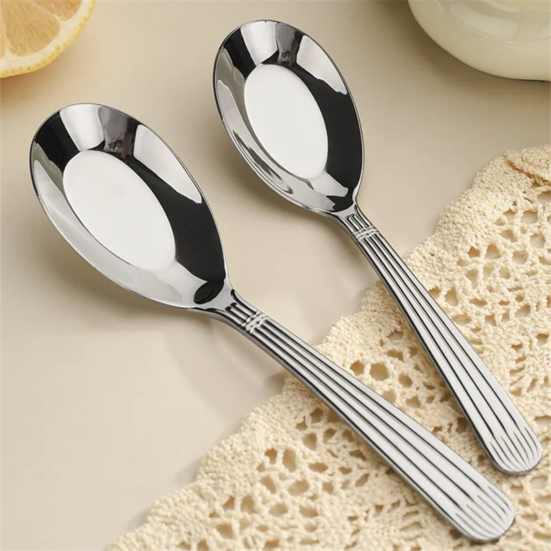 

Falt Roman Handle 304 Stainless Steel Spoon Household Soup Rice Spoons Kids Feeding Scoop Anti-scalding Hotel Buffet Service