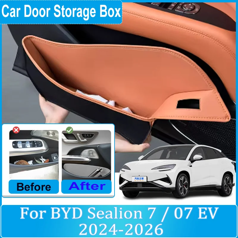Car Door Storage Box For BYD Sealion 7 Accessories 07 EV 2024 2025 2026 Auto Door Slot Storage Pocket Organizer Boxes Body Kits