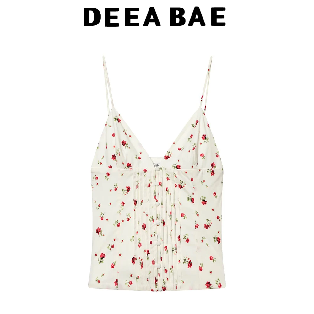 DEEABAE 2026 Frühjahr/Sommer Neu Damenbekleidung Süß-Pikant-Stil Schmal geschnittenes V-Ausschnitt Plissiertes Deko-Camisole-Top