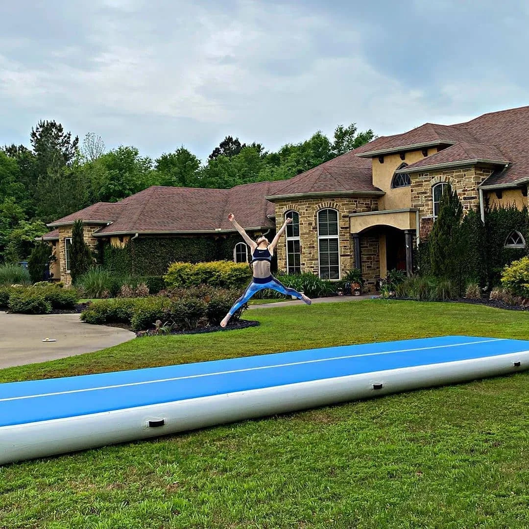 Envío Gratis 9*2*0,2 m pista de aire estera de caída, pista de aire inflable para gimnasia estera de suelo bomba de aire eléctrica ejercicio en casa, playa