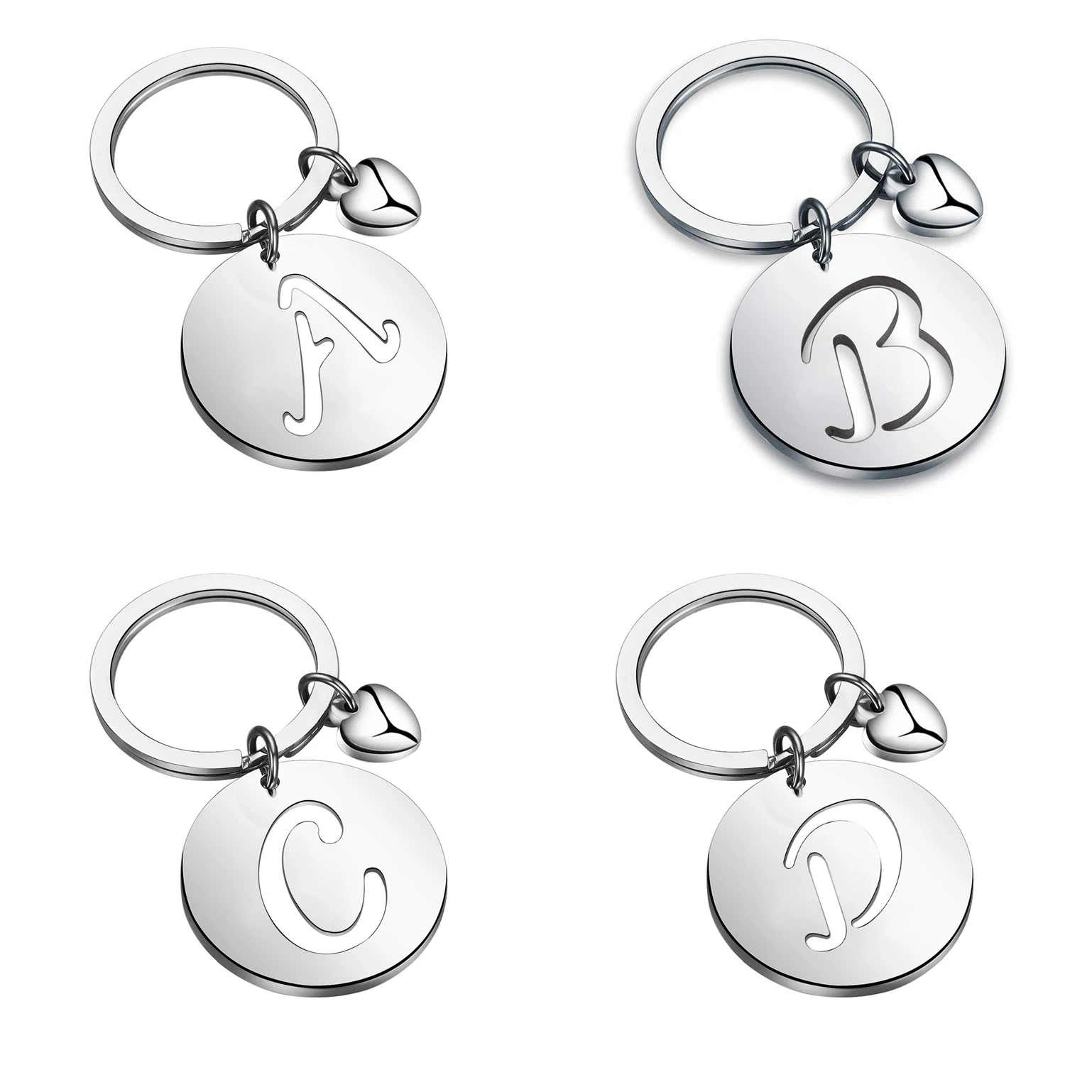 Stainless Steel Initial Name A-Z Letters Charm Quality Pendants Keyring Pendant Key Ring Buckle Chains for Car Motorcyle Gift