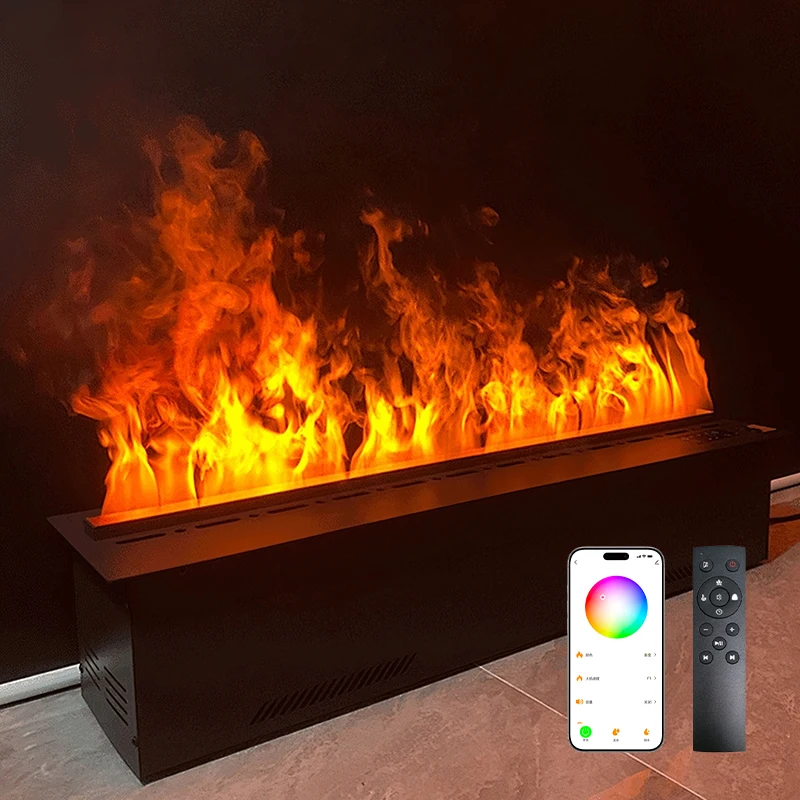 3D Built-In Electric Metal With LED Flame Simulation Steam Humidifier Hotel Use Home Decoration