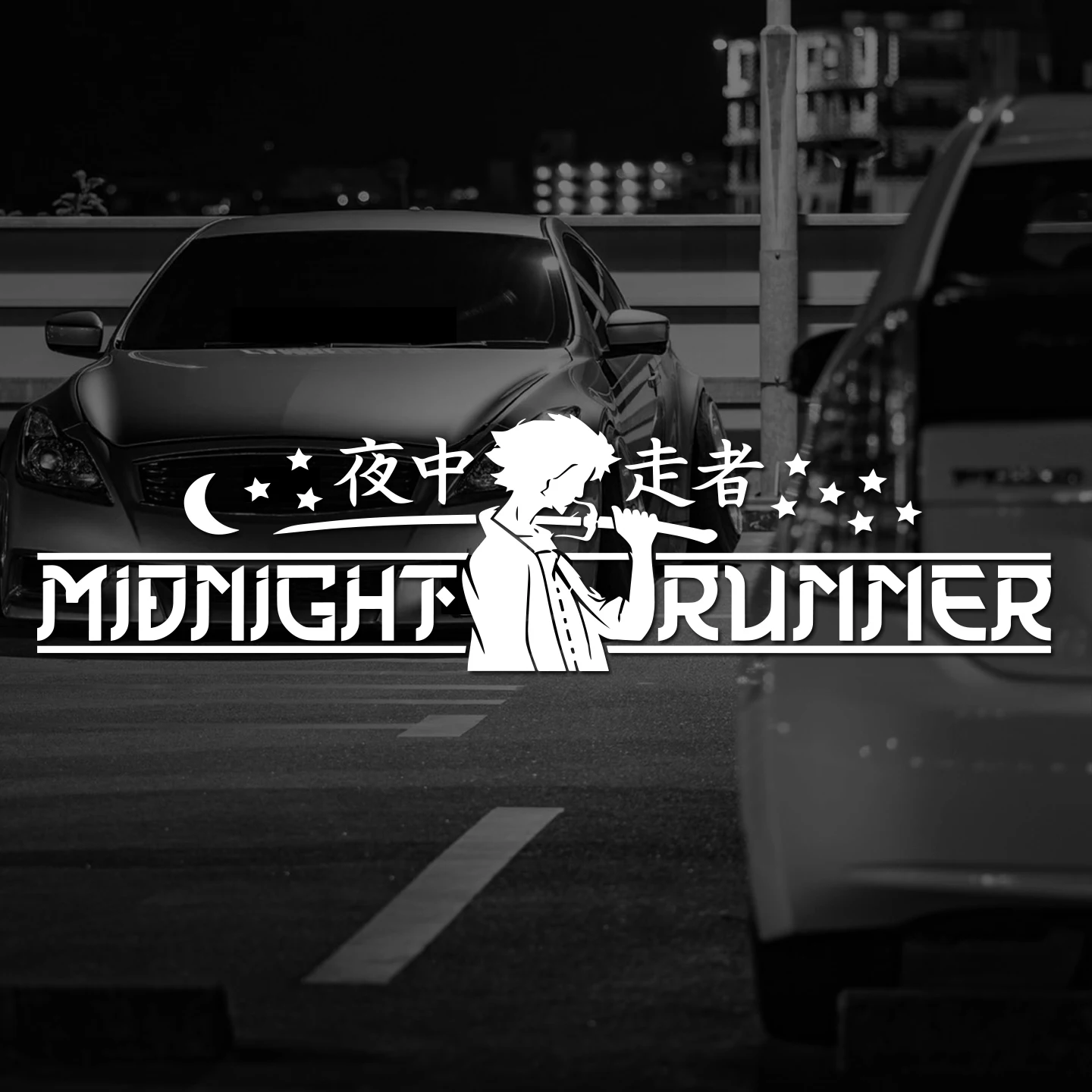 Mitternachtsläufer Samurai Anime Autoaufkleber, Nachtläufer Aufkleber, JDM Modifizierte Front- und Heckscheiben-Aufkleber