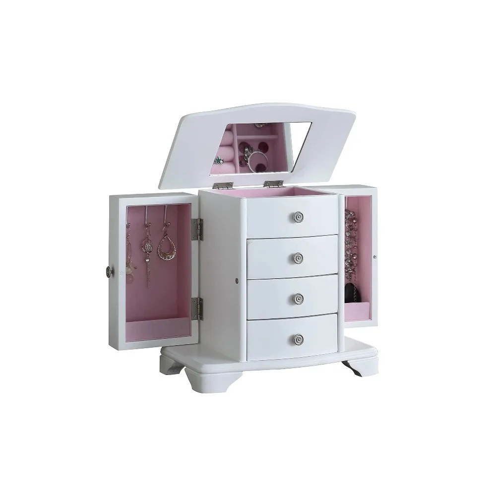 

Snow 3 Drawer Jewelry Box Wooden with Mirror and Necklace Ring Earring Storage, Valentine's Day Gifts for Girlfriend(White).