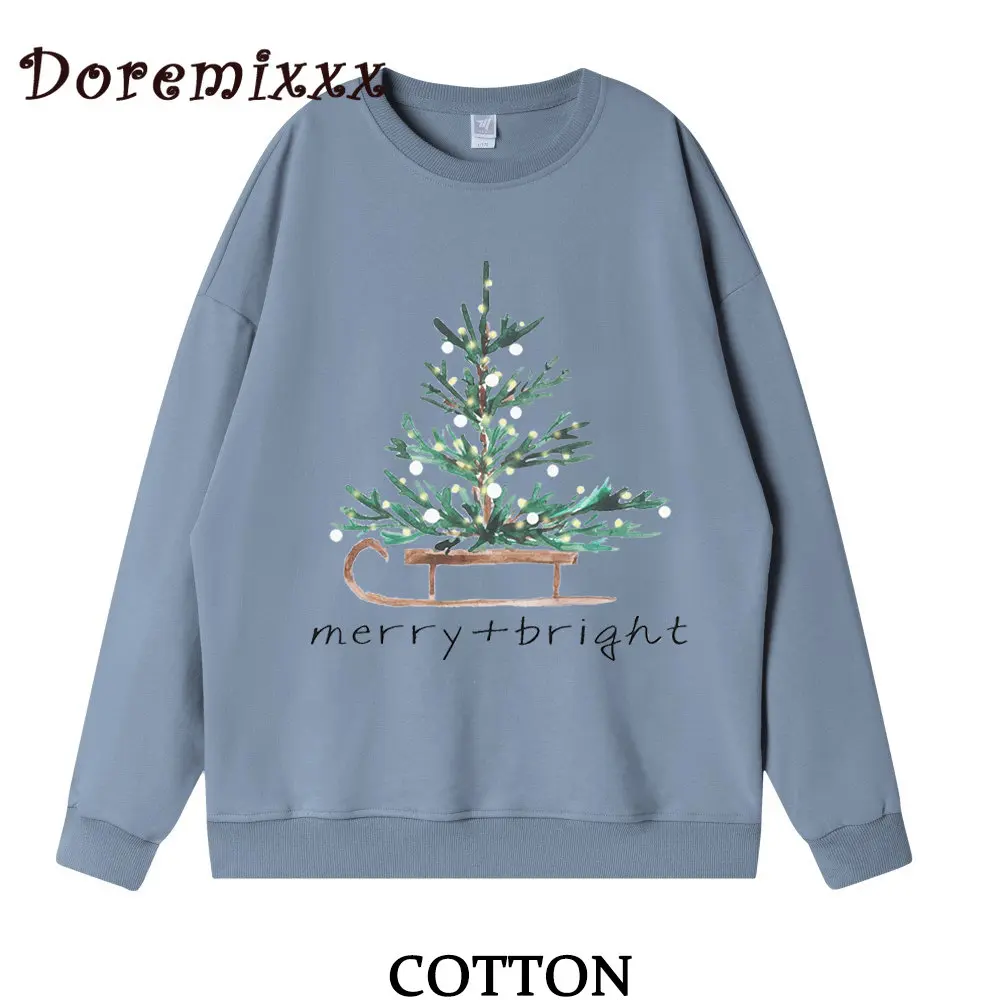 Merry and Bright felpe donna Harajuku Streetwear Casual manica lunga girocollo oversize moda felpa con cappuccio natale top