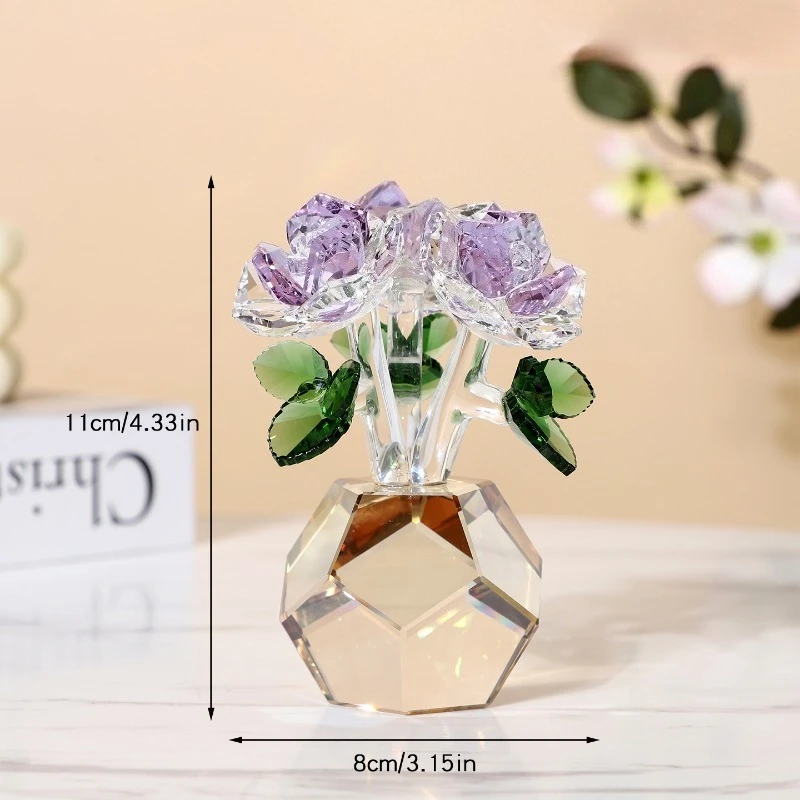 Crystal Rose Figurine Ornament Crystal Glass Flowers Gift-Boxed Ornament for Table Home Office Wedding Party Valentine Day Decor