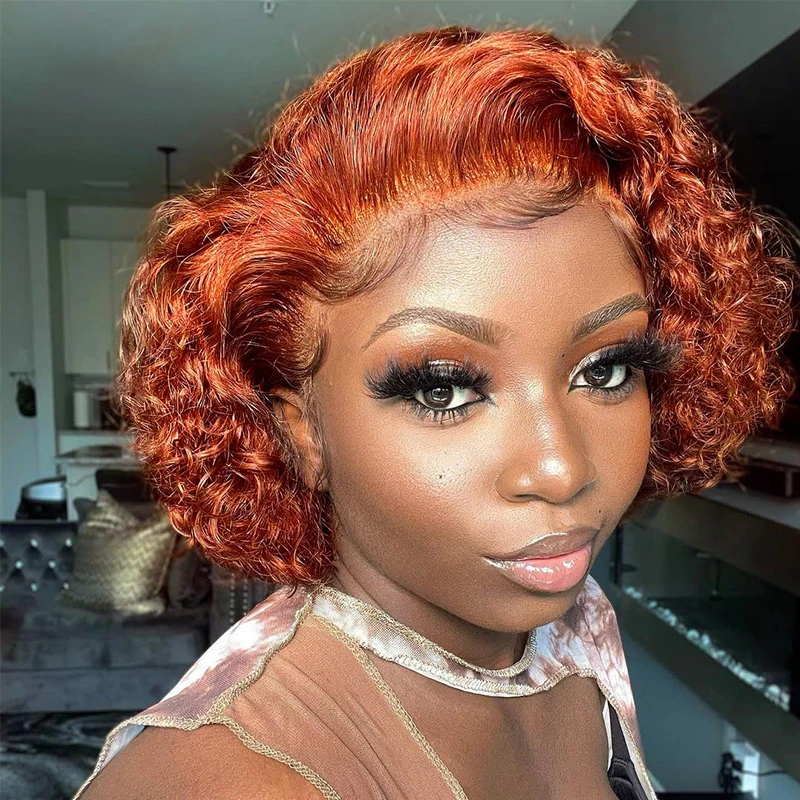 

Short Bob Pixie Cut Wig 13X1 Lace Front Orange Wig For Women Perruque Bresillienne Cheap Remy Hair Transparent Lace Wig Sale