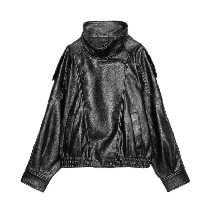 Retro Locomotive Leather Jacket Stand-up Collar Jacket