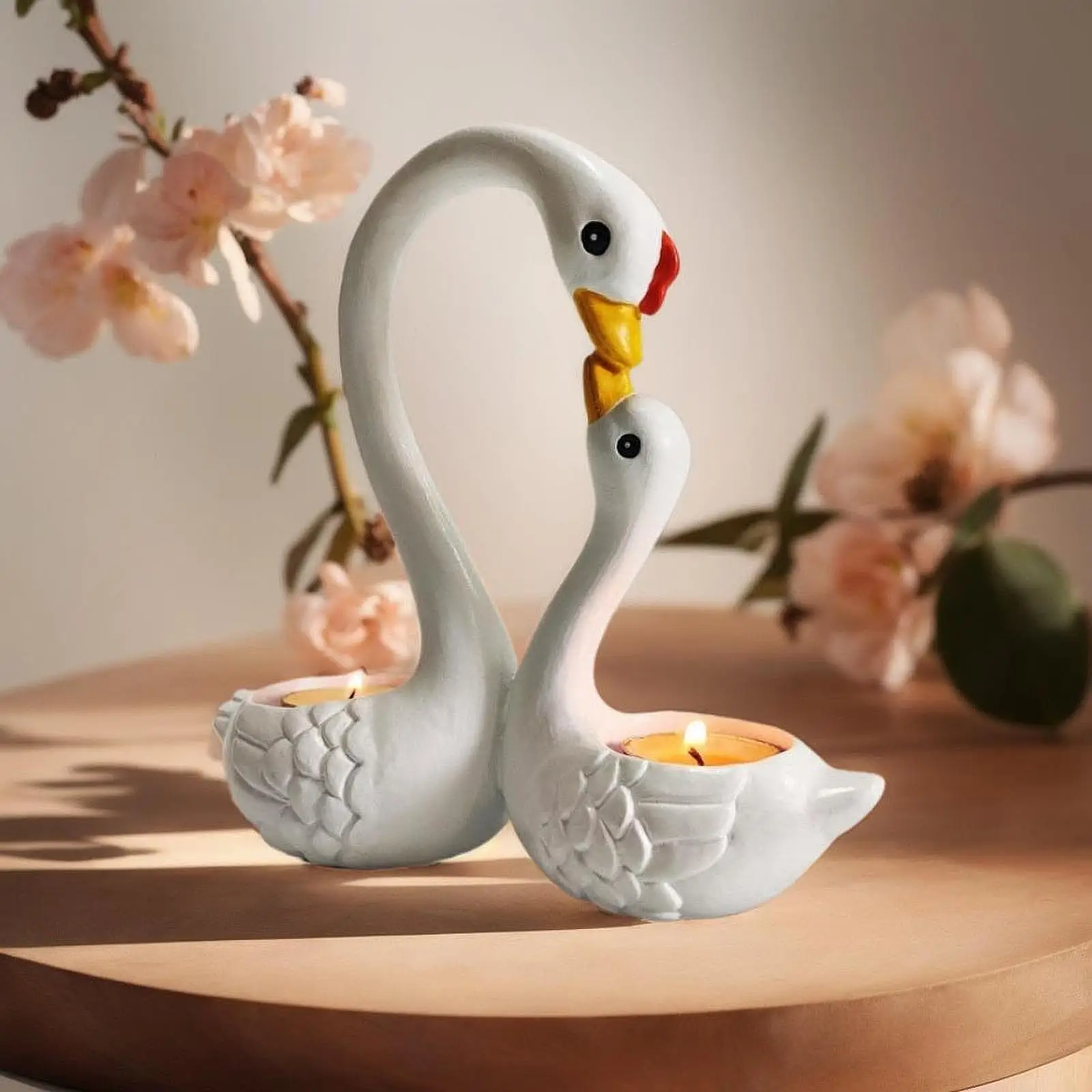 

Mother and Child Swan Statue Candlestick Holder Versatile Desktop Decoration