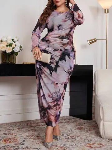 Mia Muse Eid 패션 이슬람 Abaya 플러스 사이즈 드레스 여성용 긴 소매 대비 색 Maxi Kaftan 우아한 드레스