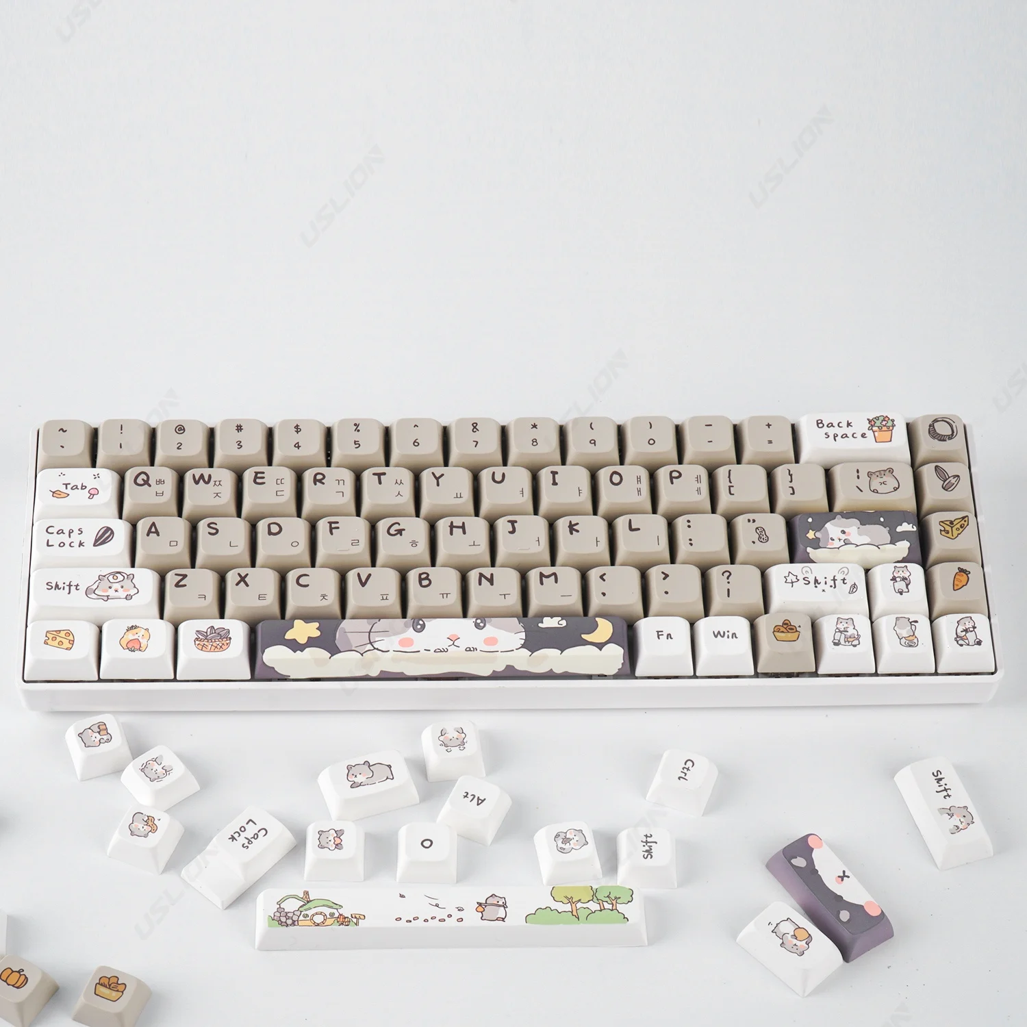 

132 Keys Cute Cartoon Hamster Theme Keycaps Profile PBT Animal Korean XDA Key caps For MX Switch Gaming Mechanical Keyboard