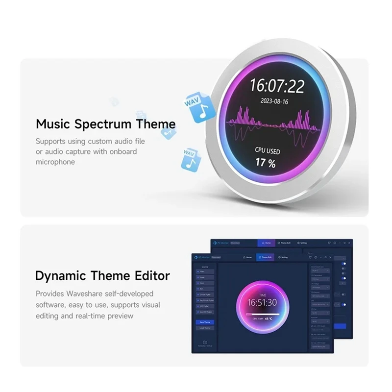 HOT-2.8-Inch Water-Cooled Secondary Screen USB CPU Computer Status Monitoring RGB Music Spectrum Analysis Driver-Free