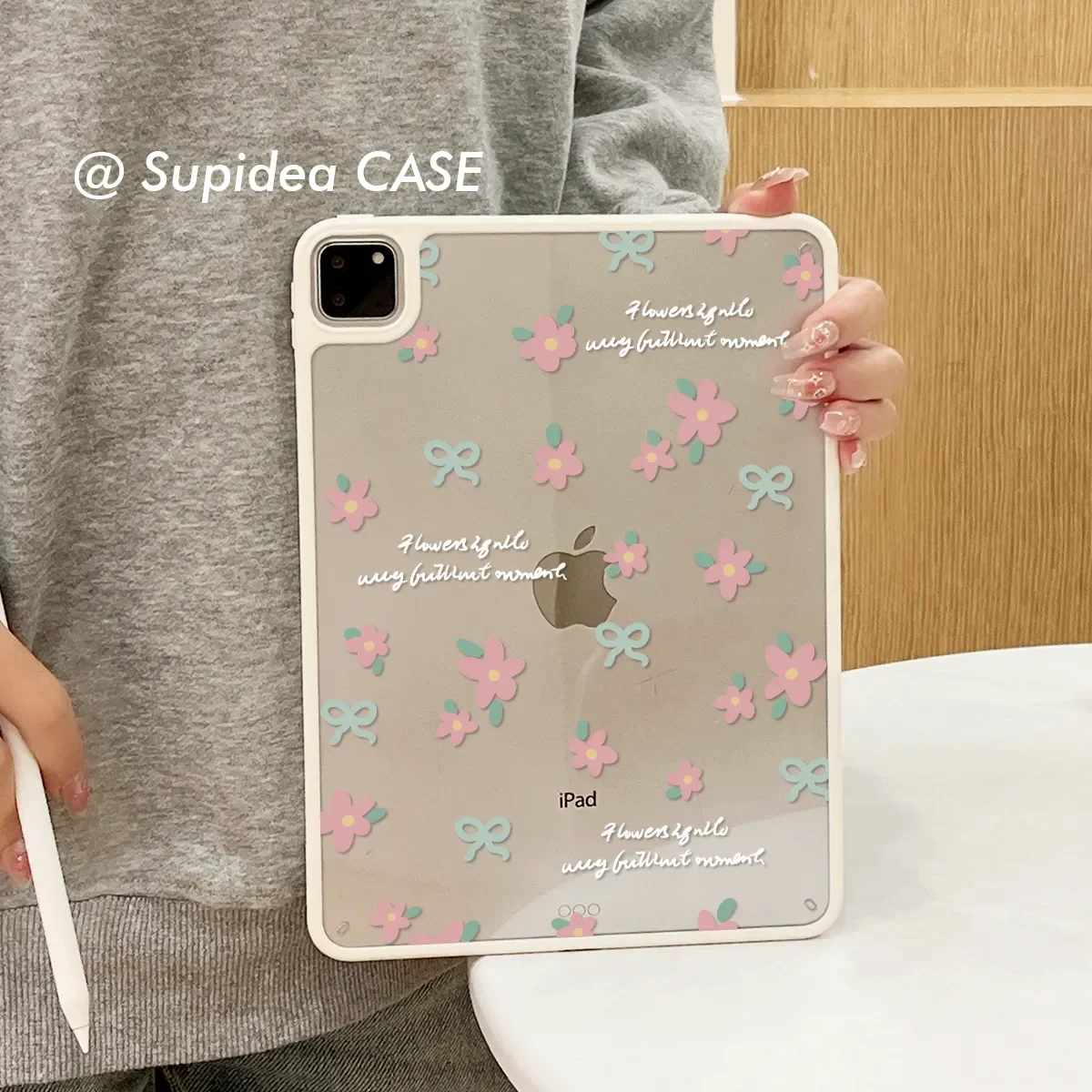 

Чехол для iPad Pro 13, 11 (M5, M4), 12.9 (A16), 10, 8, 7, 9-го, 10-го поколений, а также для iPad Air 11 (M2, M3), Mini, в стиле Y2K с розовым цветочным принтом и бантом, корейский дизайн.