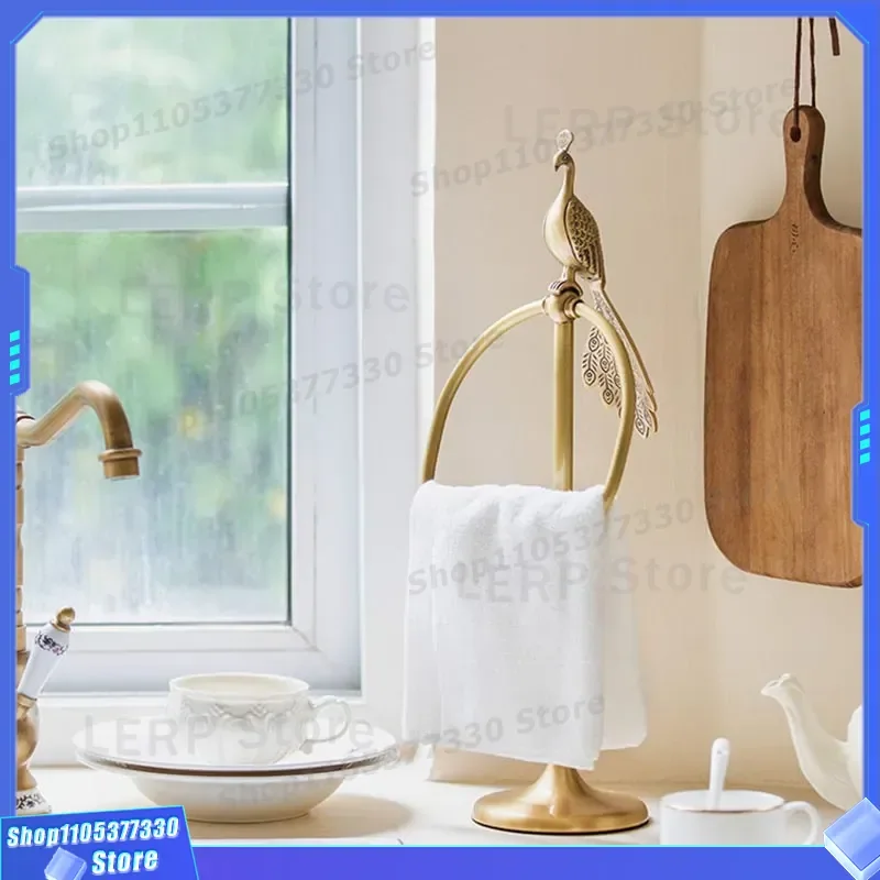 Vintage Brass Peacock Towel Ring Luxury Bathroom Vertical Rack Wall Mounted Storage Holder for Toilet Accessories Home Decor