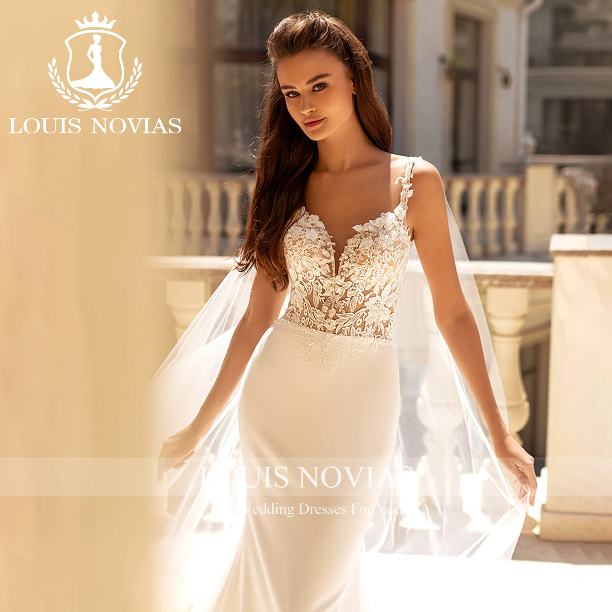 

LOUIS NOVIAS New Arrival Sexy Sweetheart Spaghetti Straps Mit Cape Appliques Sexy Wedding Gown Vestidos De Novia