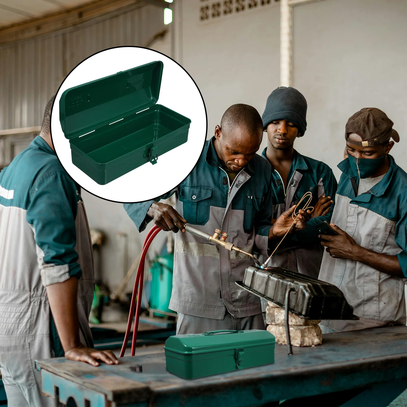 

Green Metal Tool Box Portable Organizer Storage Box Large Capacity Toolbox Kit Set for Home Car Toolbox Power Tool Set