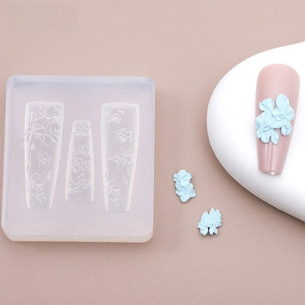 Transparent Silicone Nail Art Molds 3D Carving Reusable Flower Nail Charms Molds Orchid Flower Rose Flower