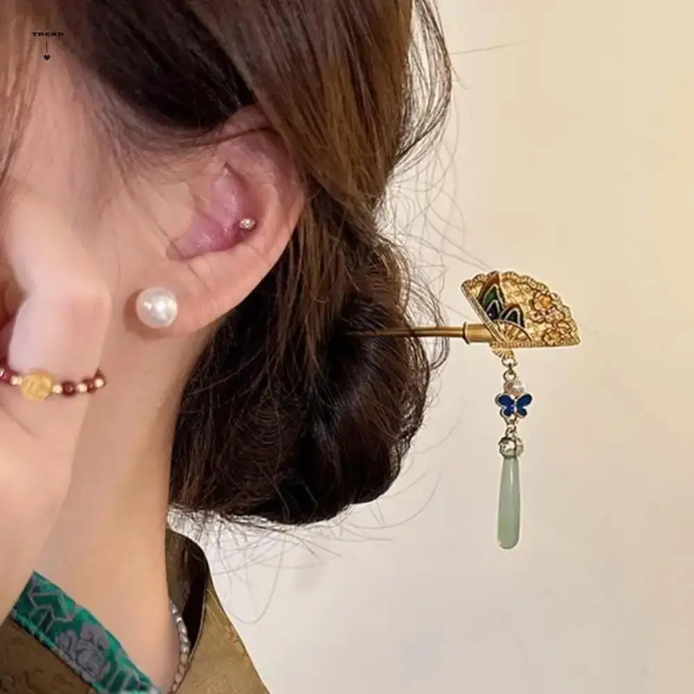 

Exquisite Fan Tassels Hair Stick Gourd Pendant Chinese Style Hairpin Gold Color Girl Hair Accessories Hanfu Headwear Hanfu Dress