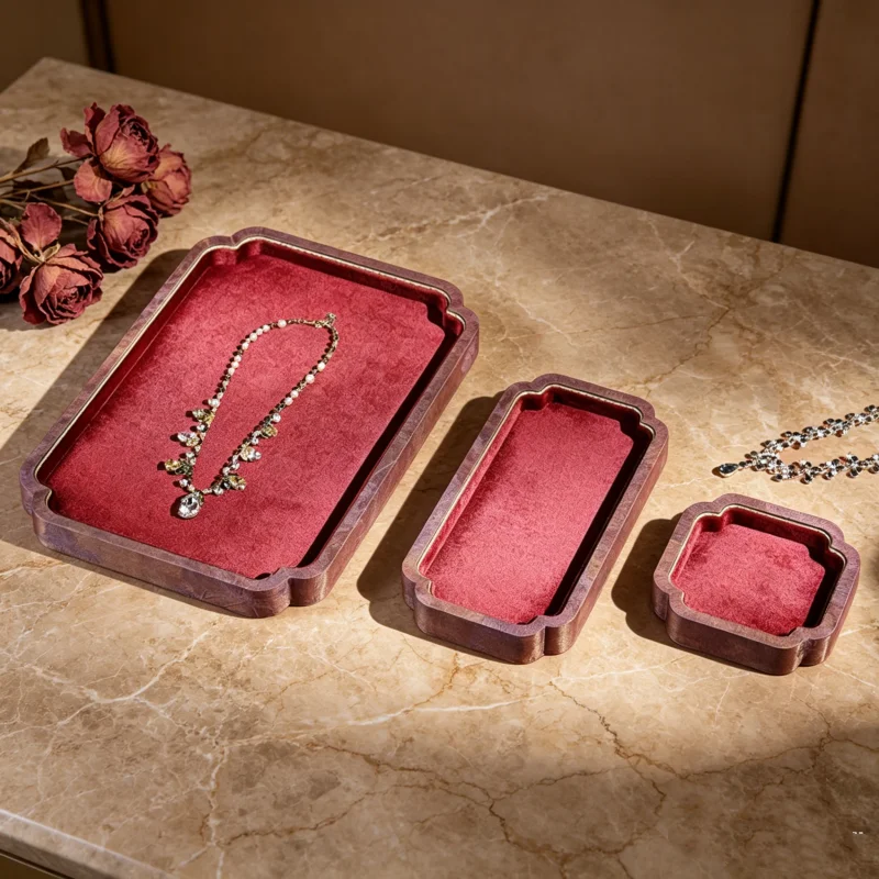 Ancient Style Velvet Jewelry Display Plate, Ring Necklace Bracelet & Hand String Storage, Photography Viewing Tray
