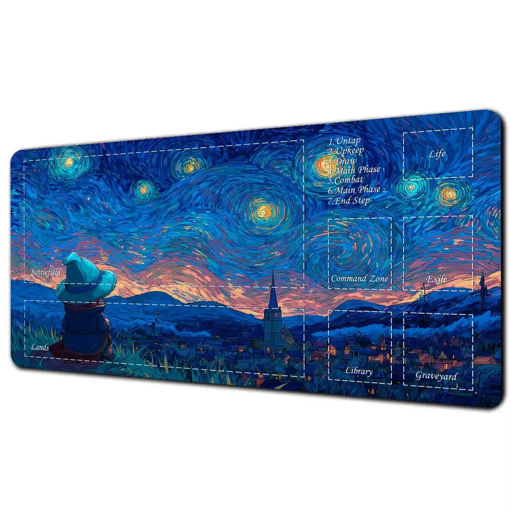 Tapis de jeu de carte magique avec zone étoile lune nuit magicien magique MTG tapis de jeu tapis de jeu tapis de bureau tapis de jeu de bataille de commandant