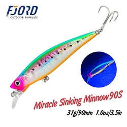 FJORD High Quality Sinking Minnow 90mm 31g Laser Hard Professional Seawater SwimBait Artificial Bait Equipped Pesca Fishing Lure