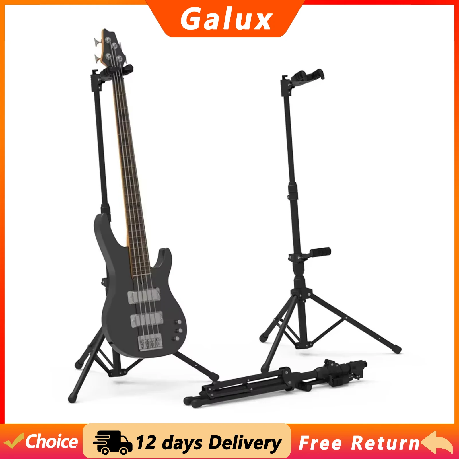 GALUX GS-211 Floor Guitar Stand Self-Locking Folding Structure Stand for Guitar Bass Ukulele Banjo Mandolin Height Adjustable