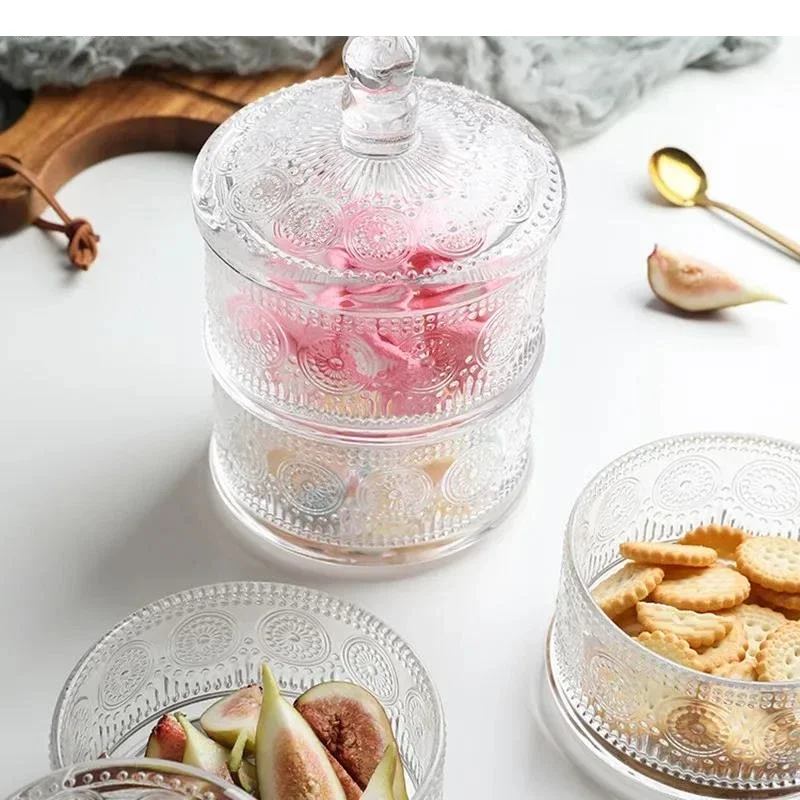 Retro Relief Glass Storage Jar Living Room Snack Candy Decorative Jewelry Box Nordic Home Kitchen Transparent