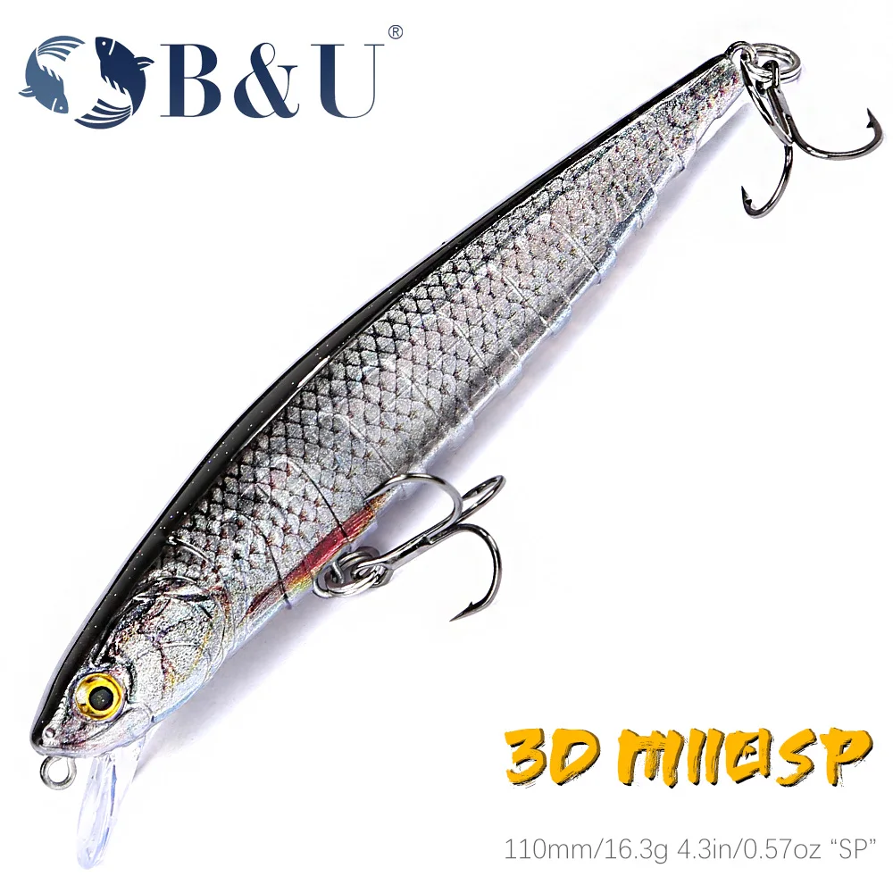 

B&U JERK MINNOW Suspending Wobbler Fishing Lure Long Casting Minnow Lure Hard Bait Quality Professional fishing tackle hooks
