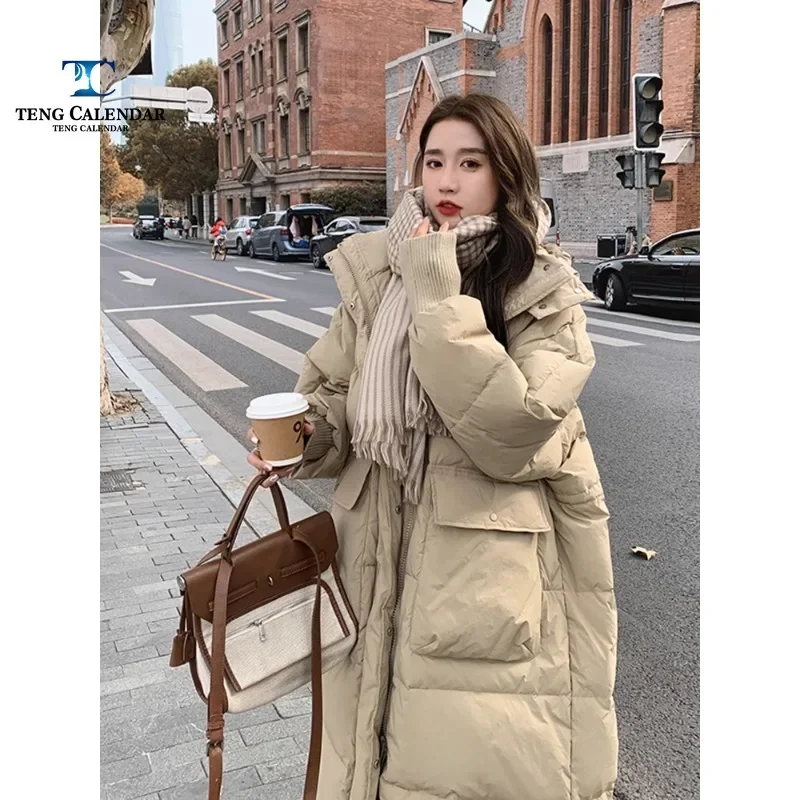 Winter Down and Cotton Jacket, Korean Version Loose and Thick Long Knee Length Bread Jacket, Women's 2024 New Model