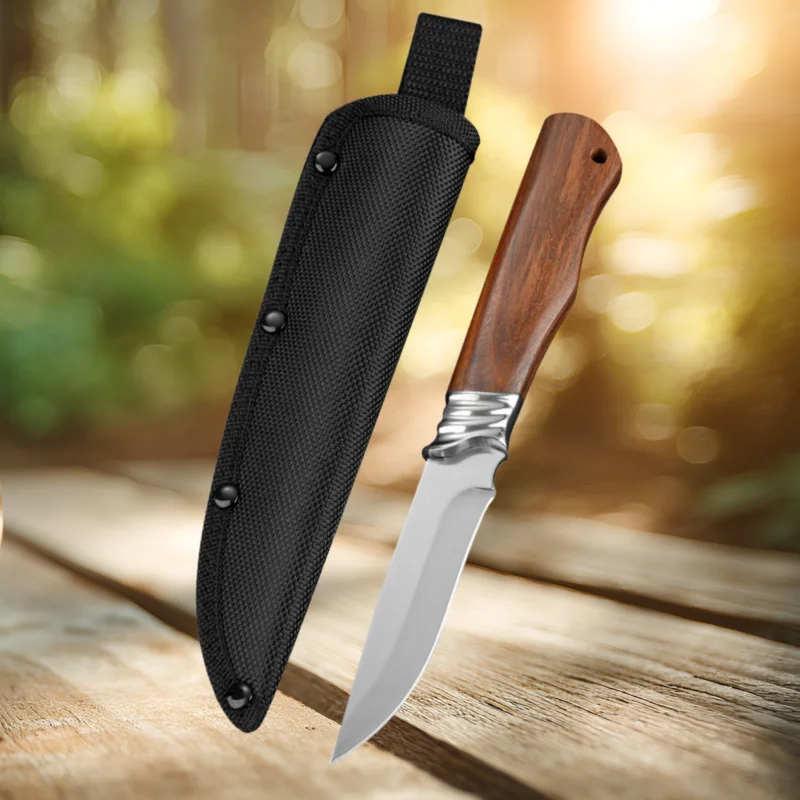 

Outdoor Straight-bladed Knife Wilderness Survival Tactical Fruit Knife Camping Stainless Steel Self-defense Knife Rosewood Knife