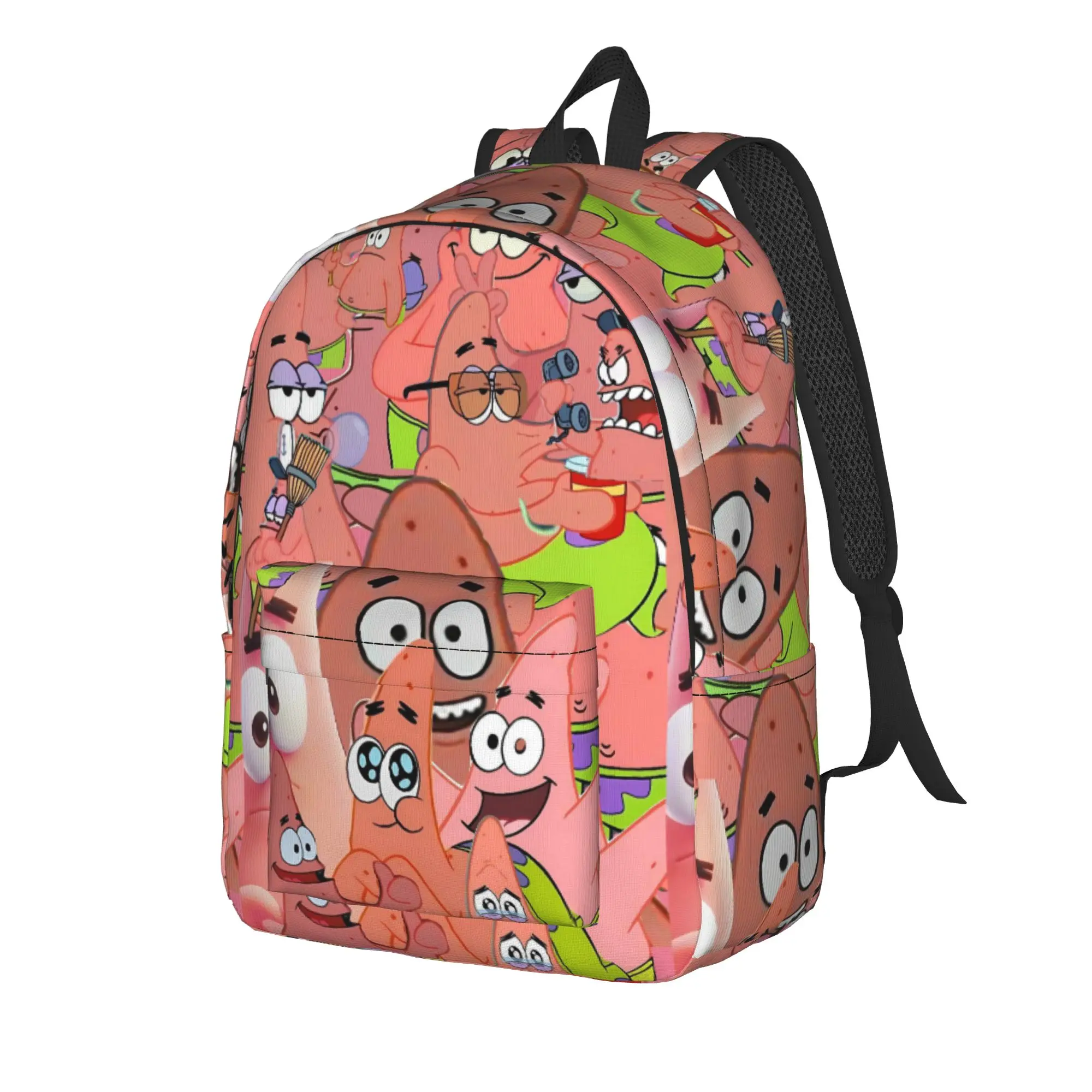 S-SpongeBobed Pink Base Crazy Face Backpack Student Backpacks Polyester Streetwear High School Bags College Colorful Rucksack